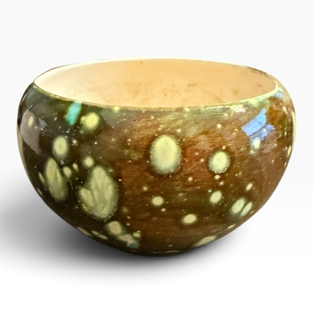 Pattee Handcrafted MCM Art Pottery Bowl 6" Brown Green Drip Glaze USA Made